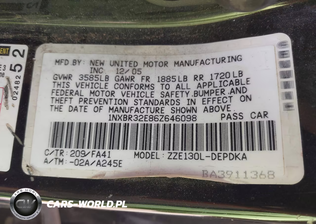 2006 Toyota Corolla Ce VIN:1NXBR32E86Z646098 - 9