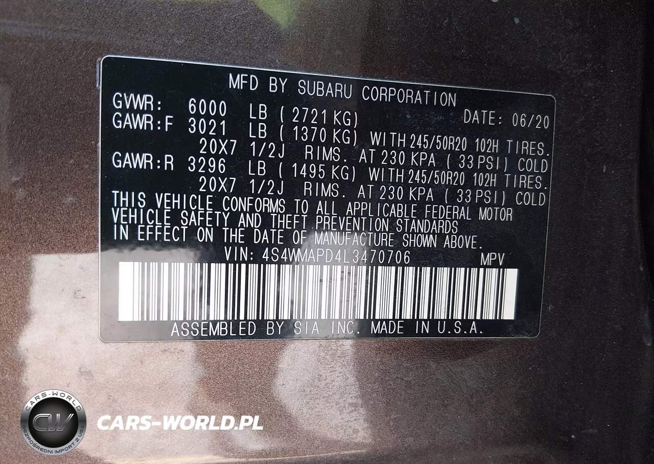 2020 Subaru Ascent Limited VIN:4S4WMAPD4L3470706 - 9
