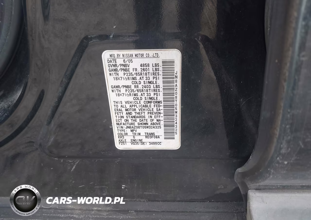 2005 Nissan Murano S VIN:JN8AZ08T05W324325 - 9