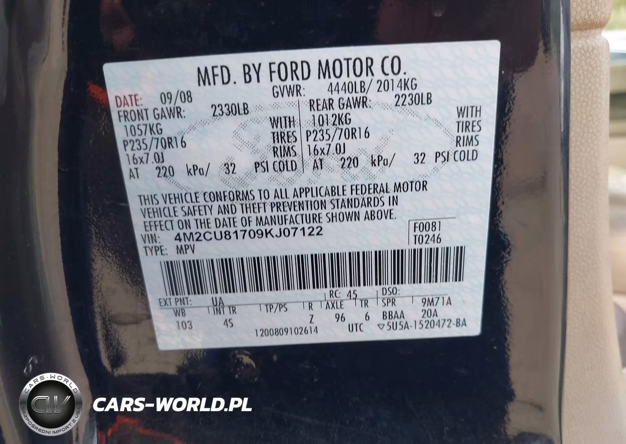 2009 Mercury Mariner I4 VIN:4M2CU81709KJ07122 - 9