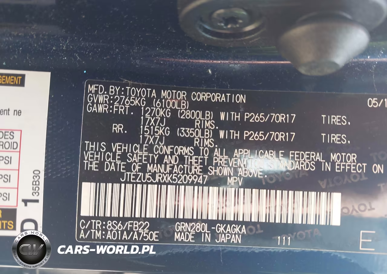 2019 Toyota 4Runner Sr5 VIN:JTEZU5JRXK5209947 - 9