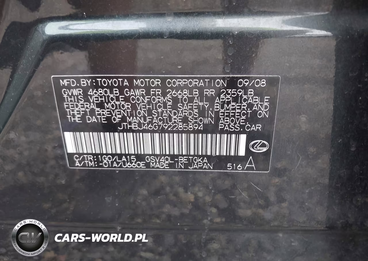 2009 Lexus Es 350 VIN:JTHBJ46G792285894 - 9