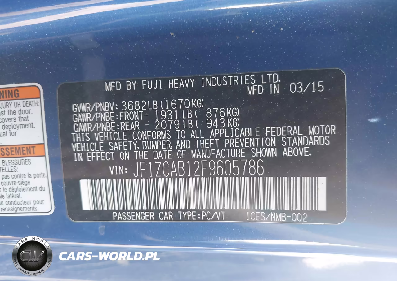 2015 Subaru Brz Premium VIN:JF1ZCAB12F9605786 - 9