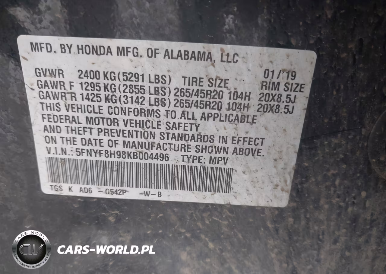 2019 Honda Passport Touring VIN:5FNYF8H98KB004496 - 9