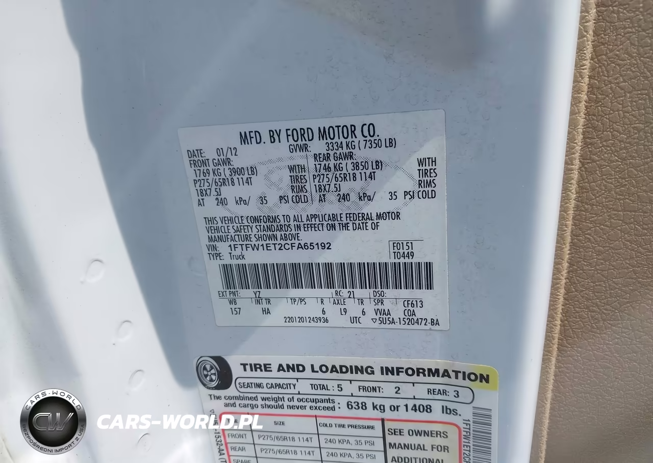 2012 Ford F-150 Lariat VIN:1FTFW1ET2CFA65192 - 9
