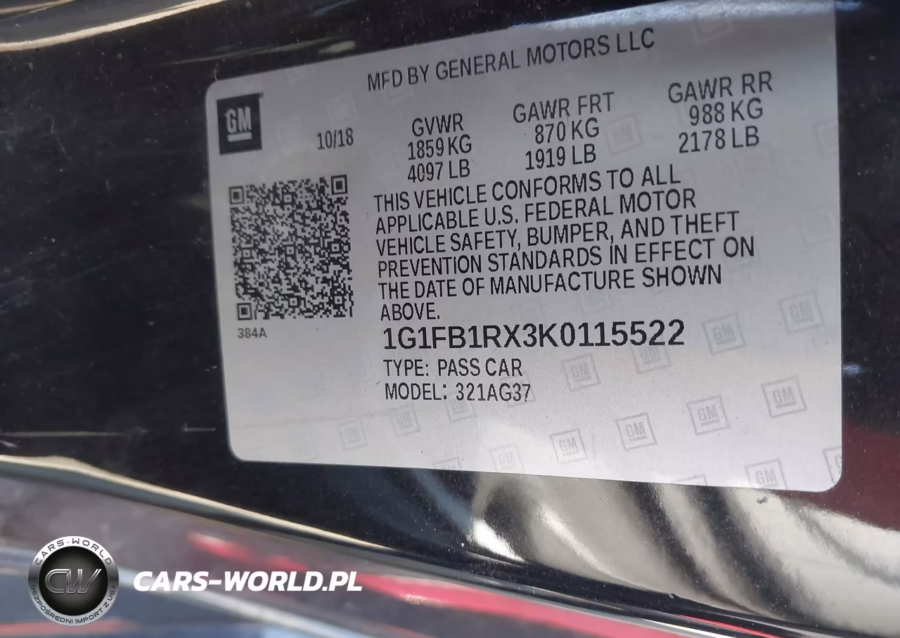 2019 Chevrolet Camaro Ls VIN:1G1FB1RX3K0115522 - 9