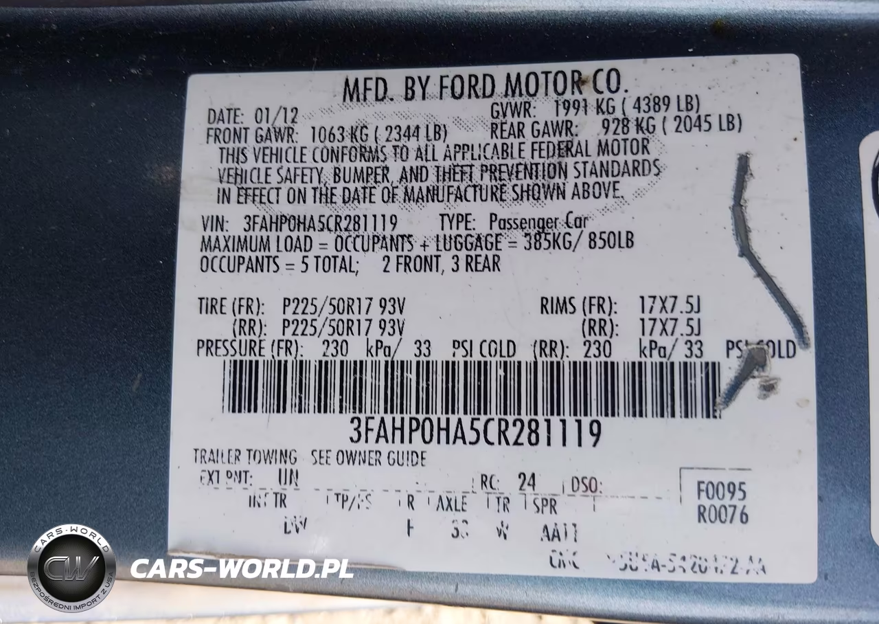2012 Ford Fusion Se VIN:3FAHP0HA5CR281119 - 9