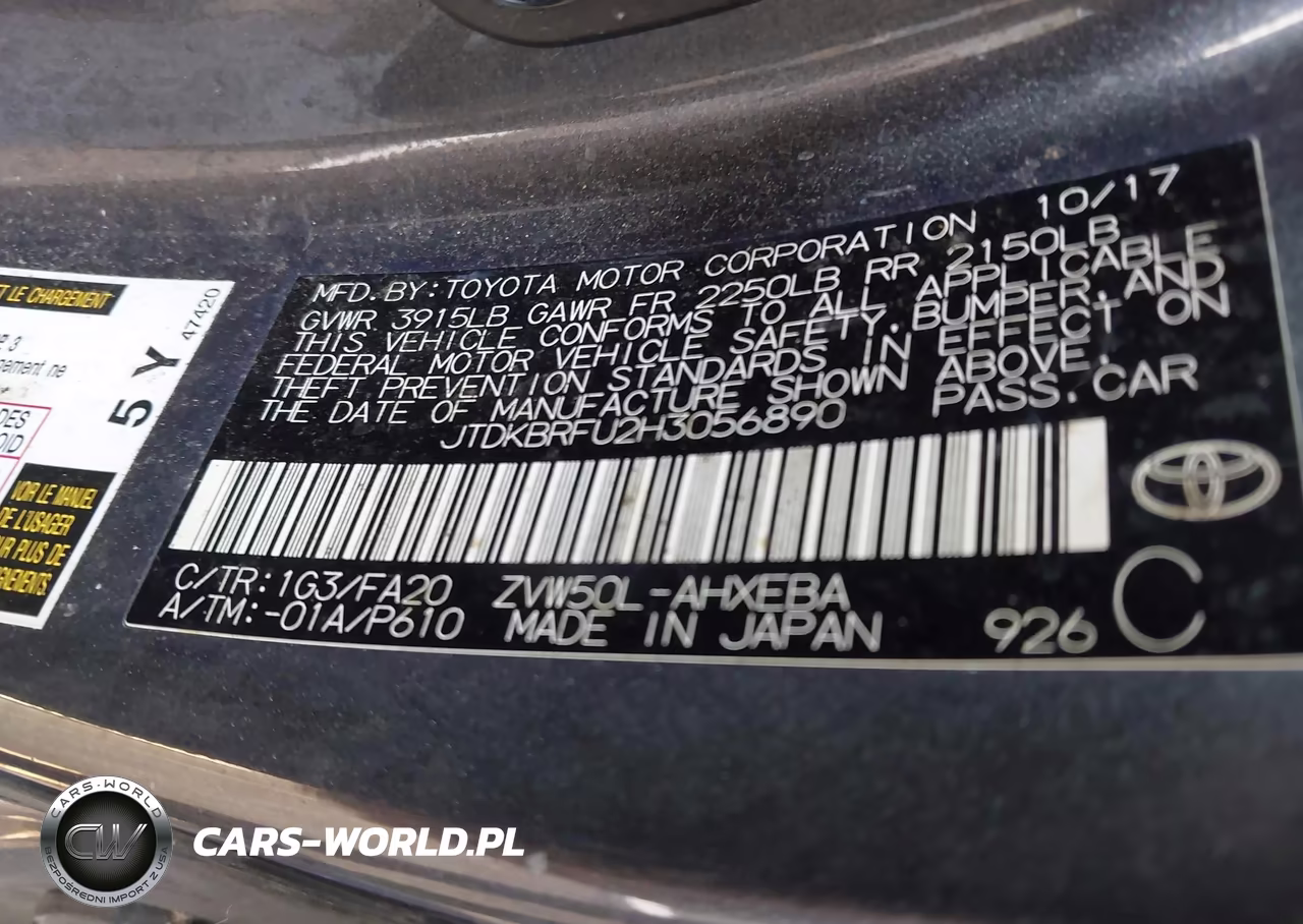 2017 Toyota Prius Two VIN:JTDKBRFU2H3056890 - 9