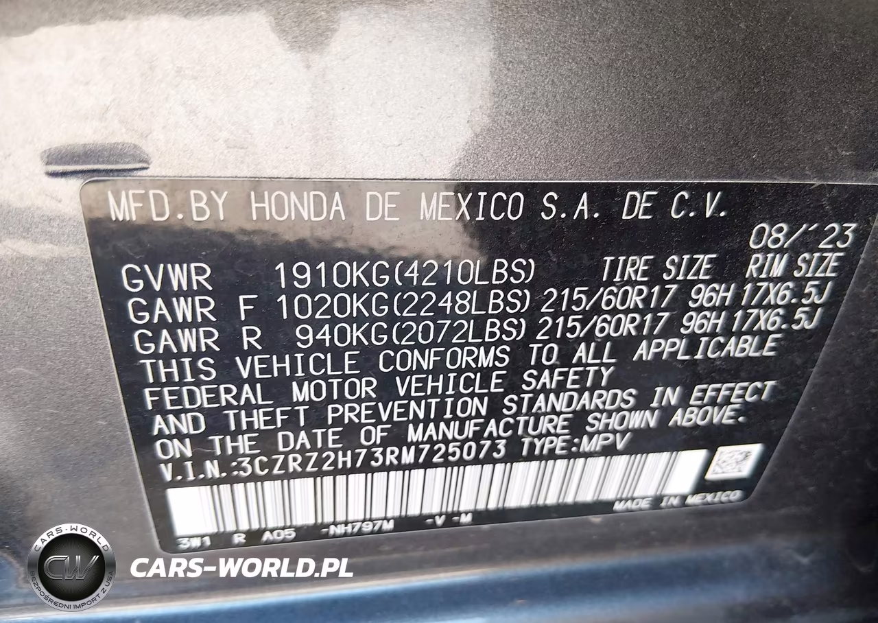 2024 Honda Hr-V VIN:3CZRZ2H73RM725073 - 9