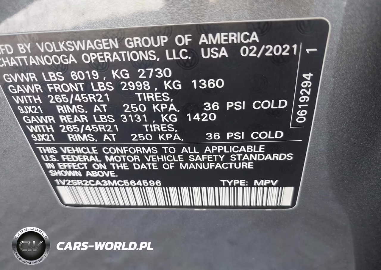 2021 Volkswagen Atlas 3.6L V6 Sel R-Line VIN:1V2SR2CA3MC564596 - 9