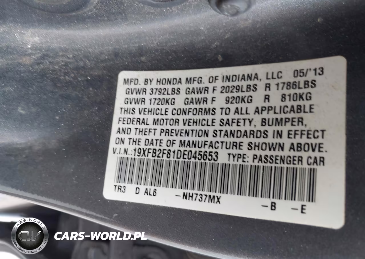 2013 Honda Civic Ex VIN:19XFB2F81DE045653 - 9