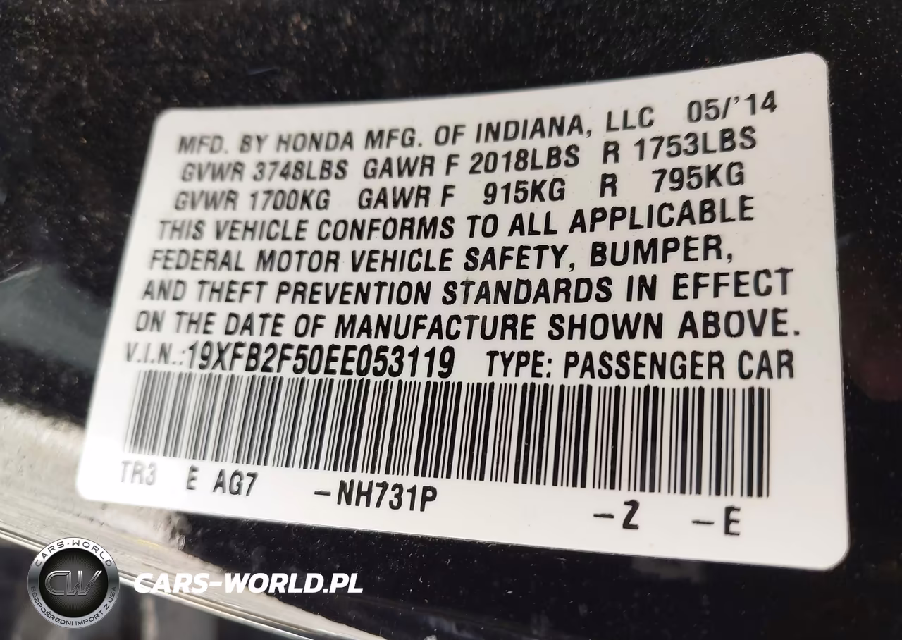 2014 Honda Civic Lx VIN:19XFB2F50EE053119 - 9