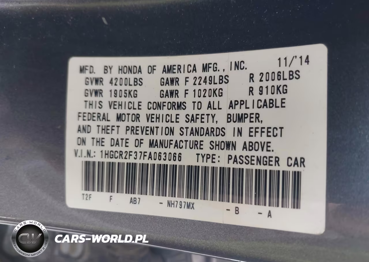2015 Honda Accord Lx VIN:1HGCR2F37FA063066 - 9