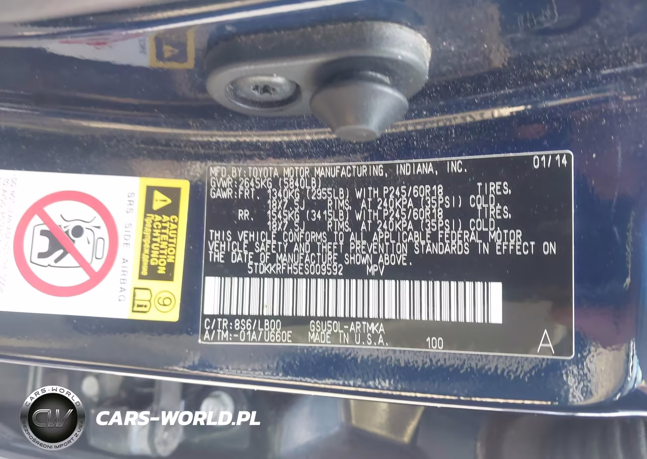 2014 Toyota Highlander Xle V6 VIN:5TDKKRFH5ES009592 - 9