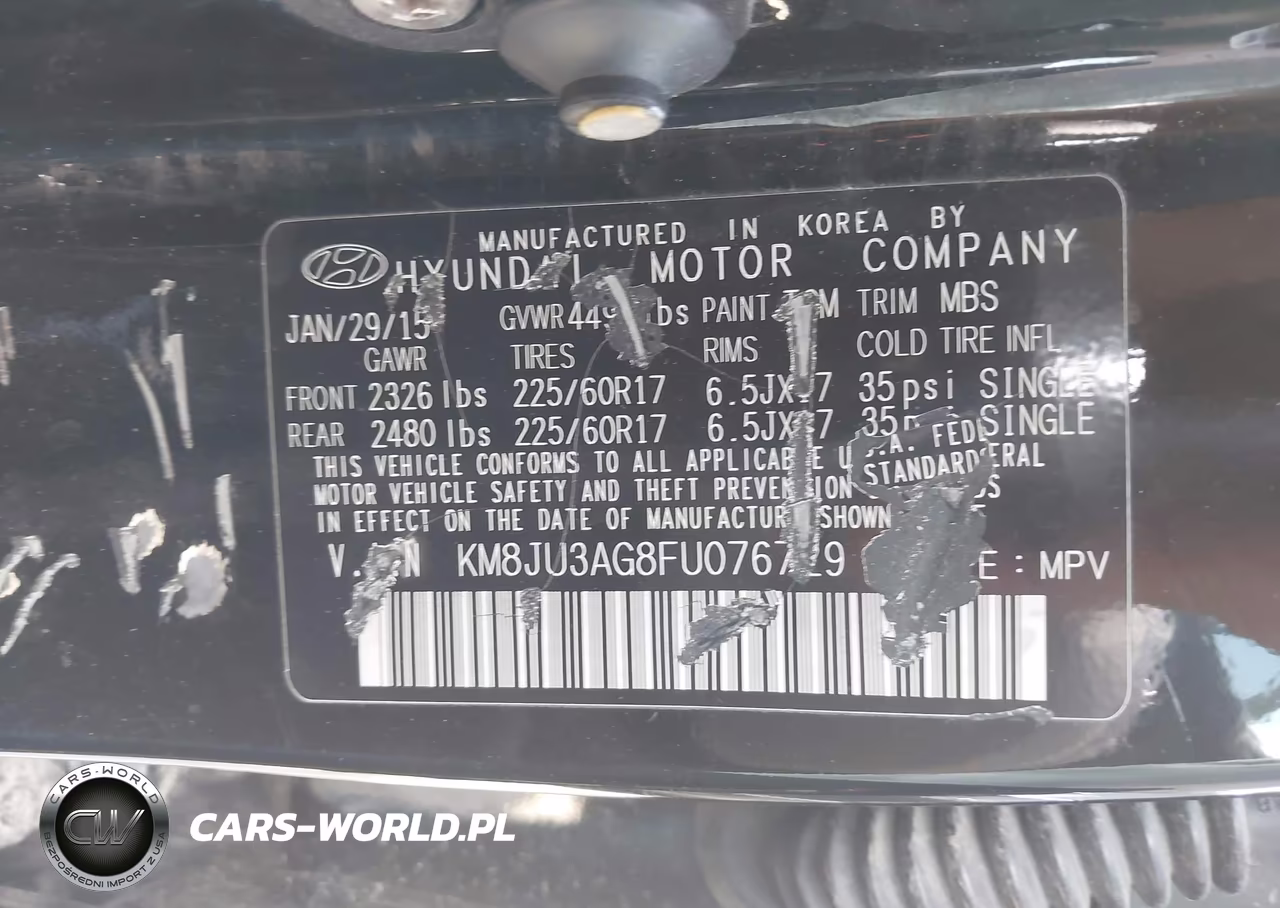 2015 Hyundai Tucson Se VIN:KM8JU3AG8FU076729 - 9