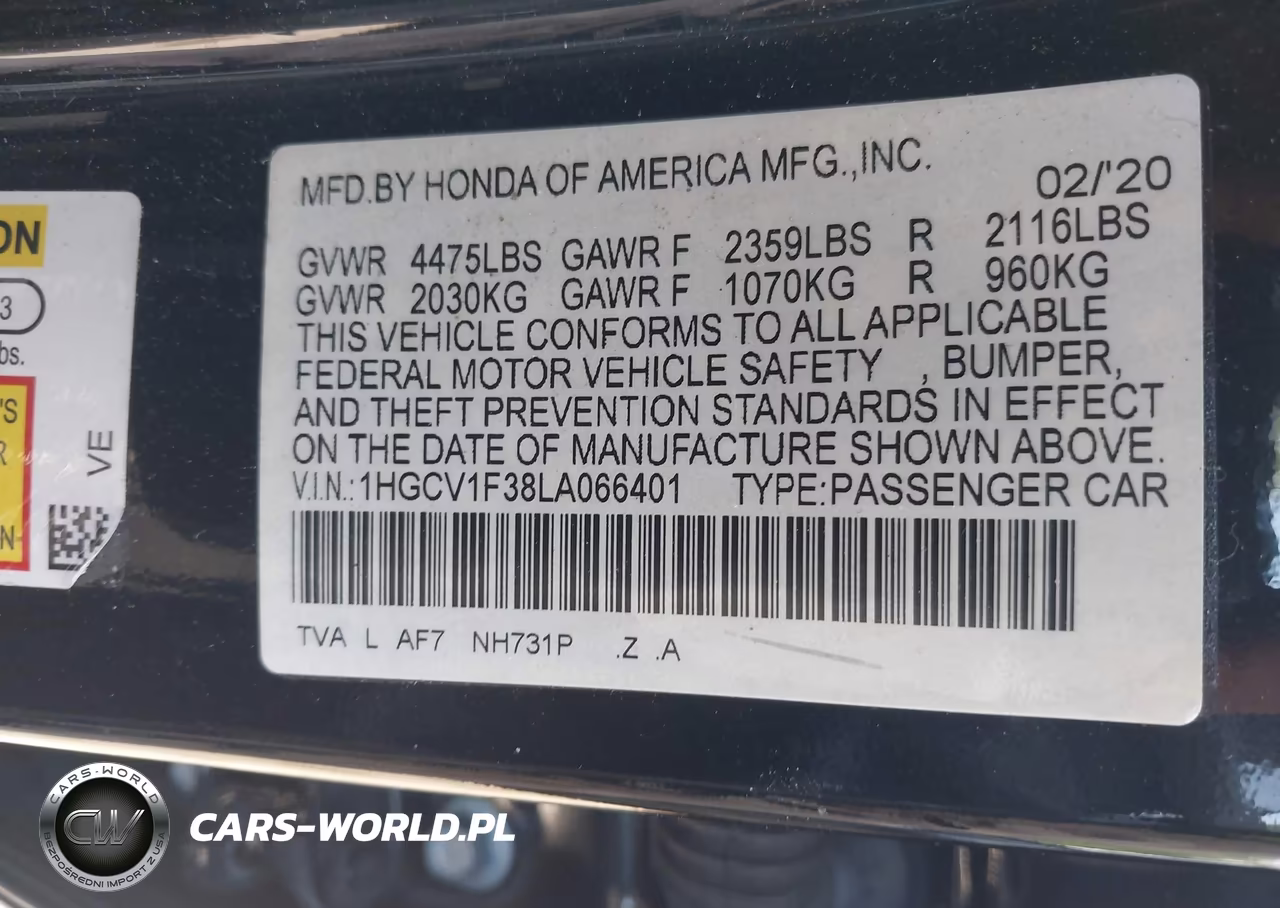HONDA ACCORD SPO VIN:1HGCV1F38LA066401 - 9