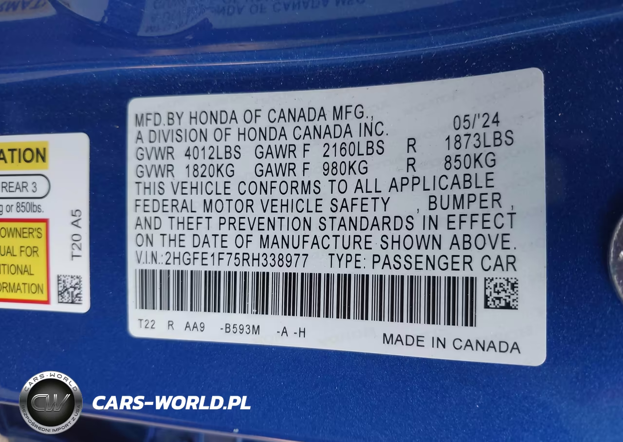 2024 Honda Civic Ex VIN:2HGFE1F75RH338977 - 9