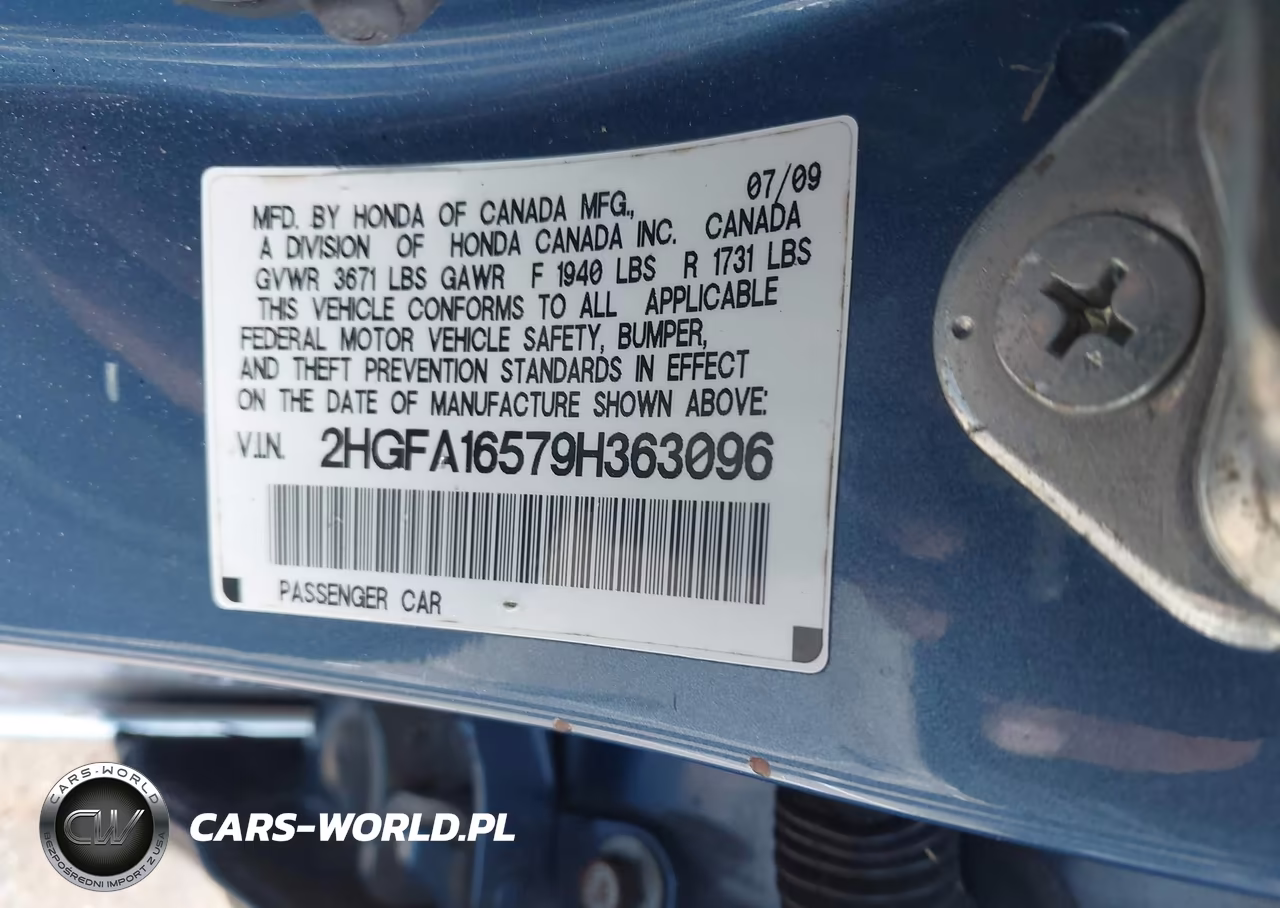2009 Honda Civic Lx VIN:2HGFA16579H363096 - 9