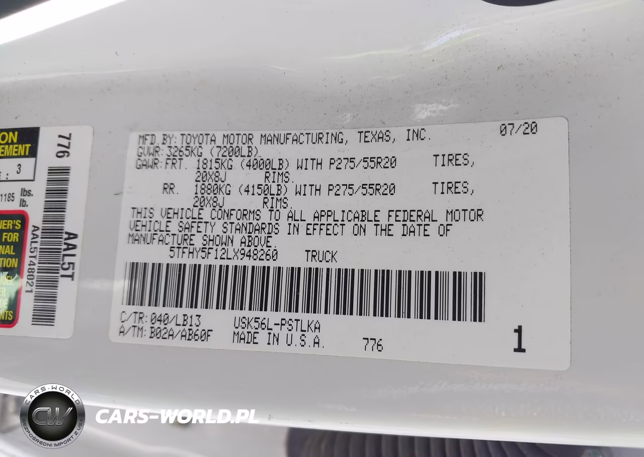 2020 Toyota Tundra Limited VIN:5TFHY5F12LX948260 - 9