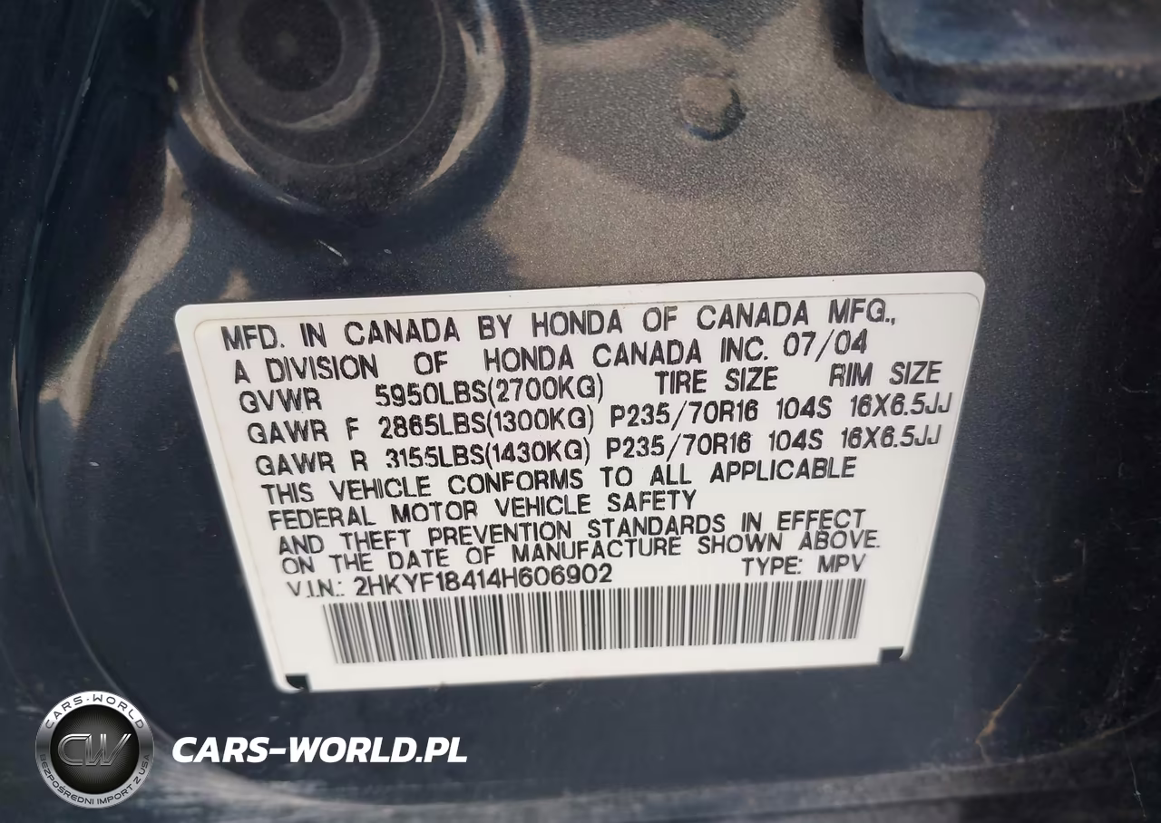 2004 Honda Pilot Ex VIN:2HKYF18414H606902 - 9