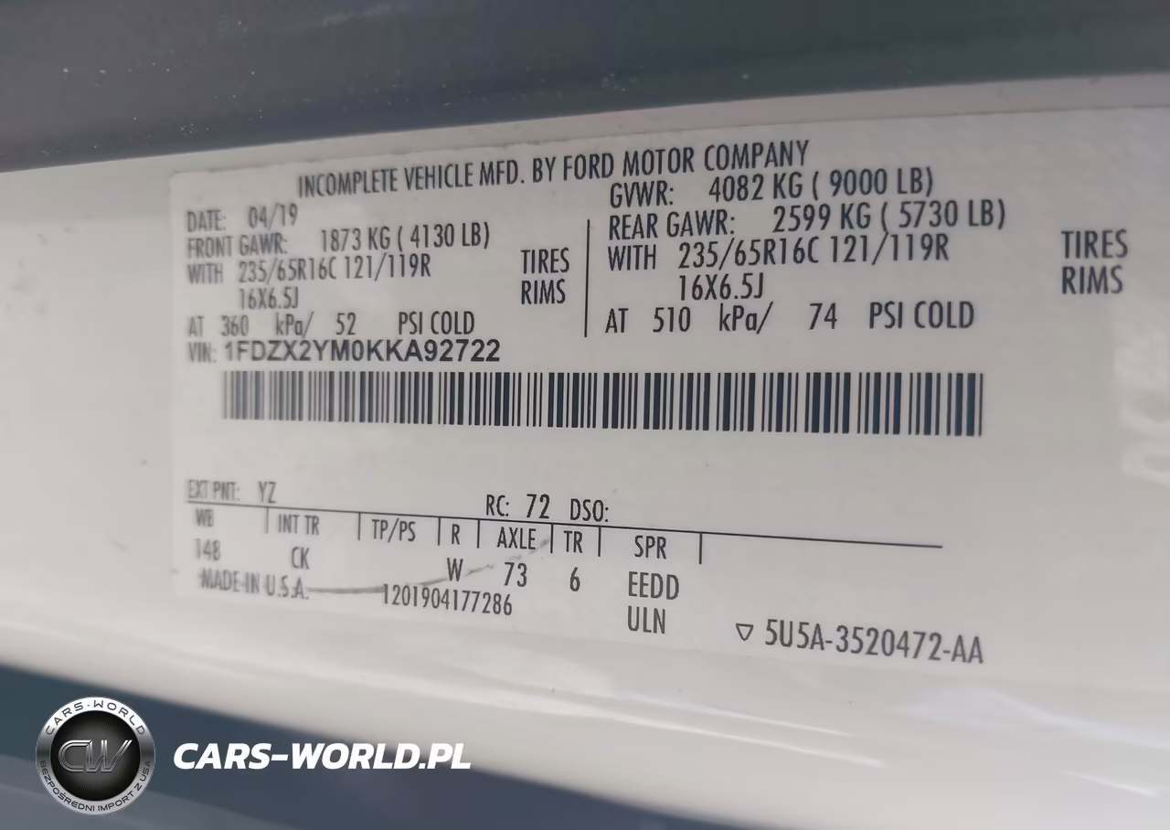 2019 Ford Transit-350 Xlt VIN:1FDZX2YM0KKA92722 - 9
