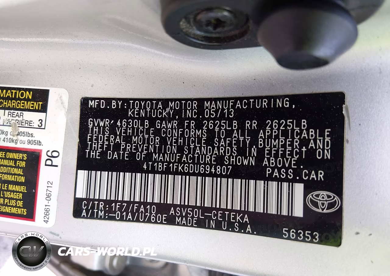 2013 Toyota Camry L VIN:4T1BF1FK6DU694807 - 9