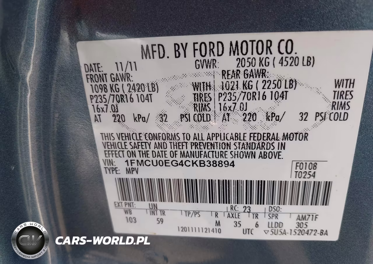2012 Ford Escape Limited VIN:1FMCU0EG4CKB38894 - 9