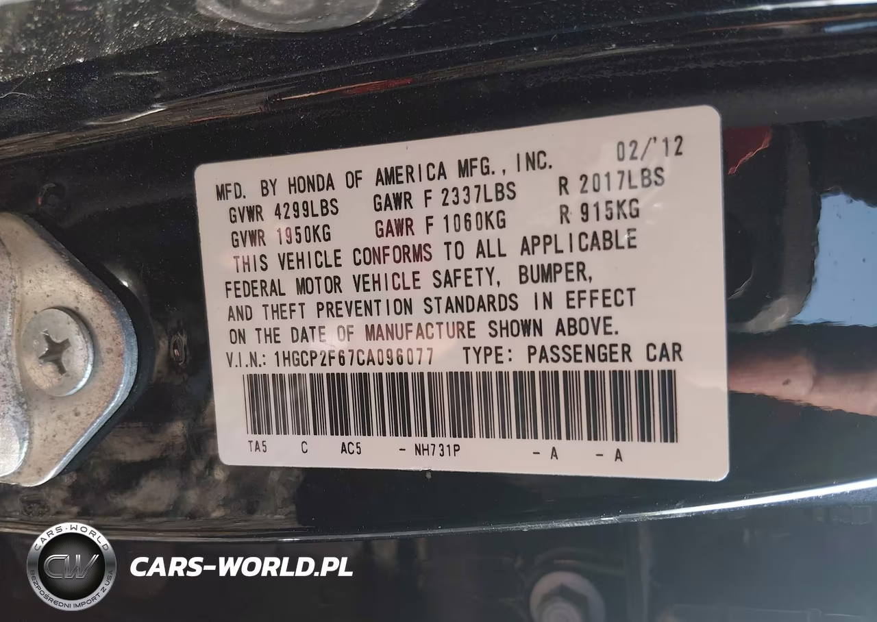 2012 Honda Accord 2.4 Se VIN:1HGCP2F67CA096077 - 9