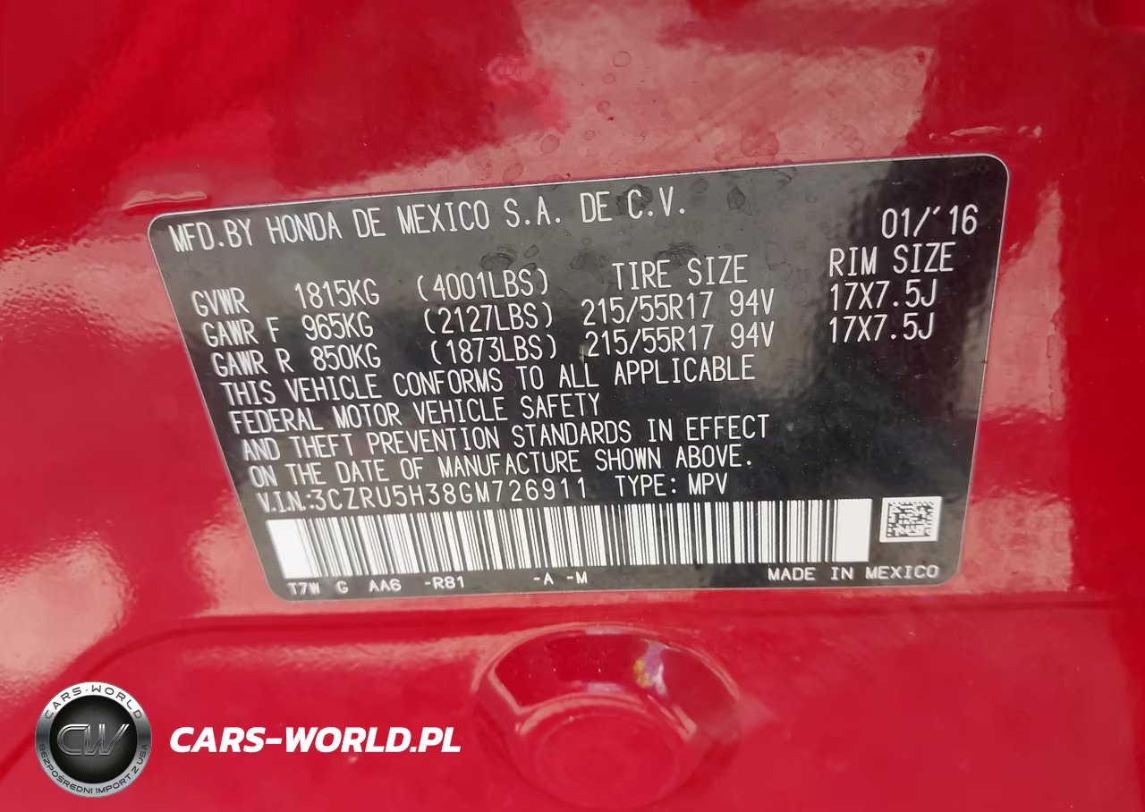 2016 Honda Hr-V Lx VIN:3CZRU5H38GM726911 - 9