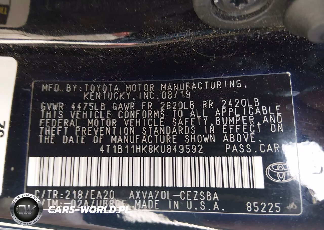 2019 Toyota Camry Se VIN:4T1B11HK8KU849592 - 9
