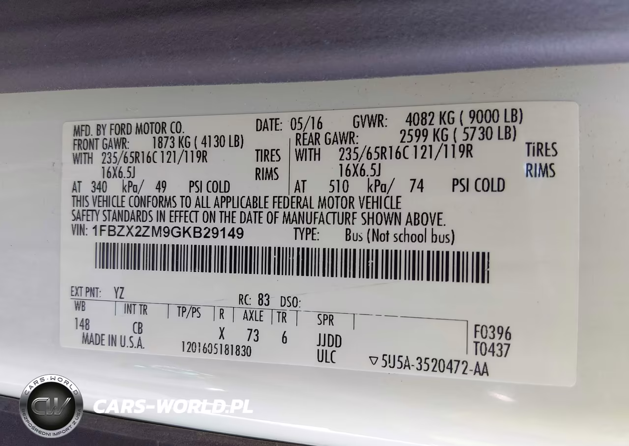 2016 Ford Transit-350 Xl VIN:1FBZX2ZM9GKB29149 - 9