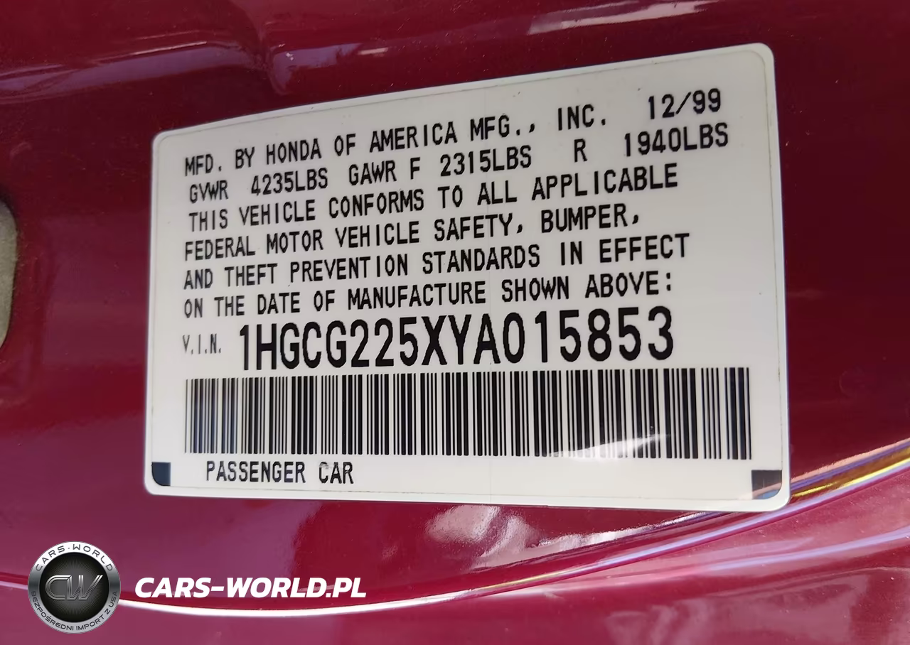 2000 Honda Accord 3.0 Ex VIN:1HGCG225XYA015853 - 9