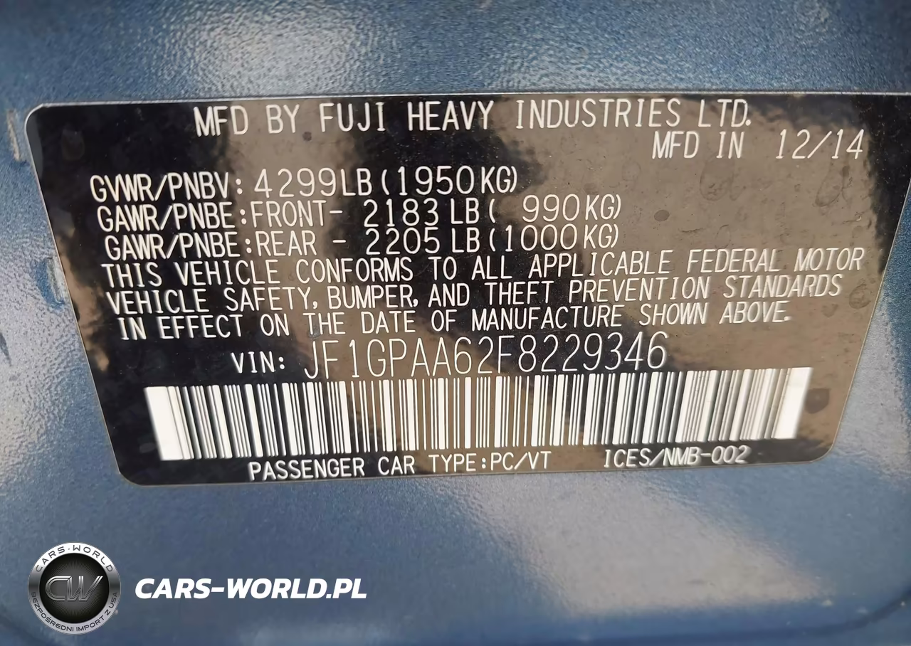 2015 Subaru Impreza 2.0I VIN:JF1GPAA62F8229346 - 9