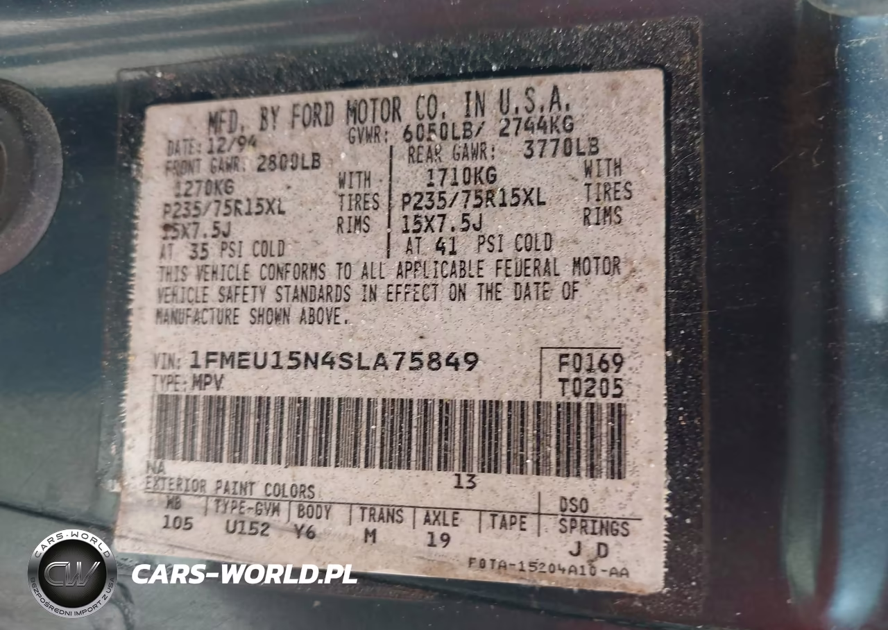 1995 Ford Bronco U100 VIN:1FMEU15N4SLA75849 - 9