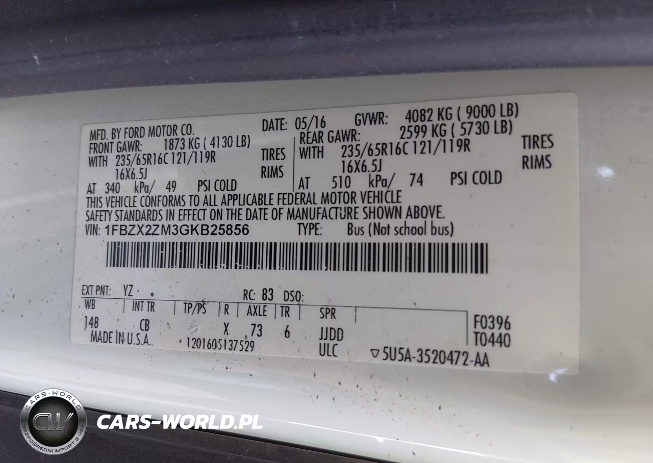 2016 Ford Transit-350 Xl VIN:1FBZX2ZM3GKB25856 - 9