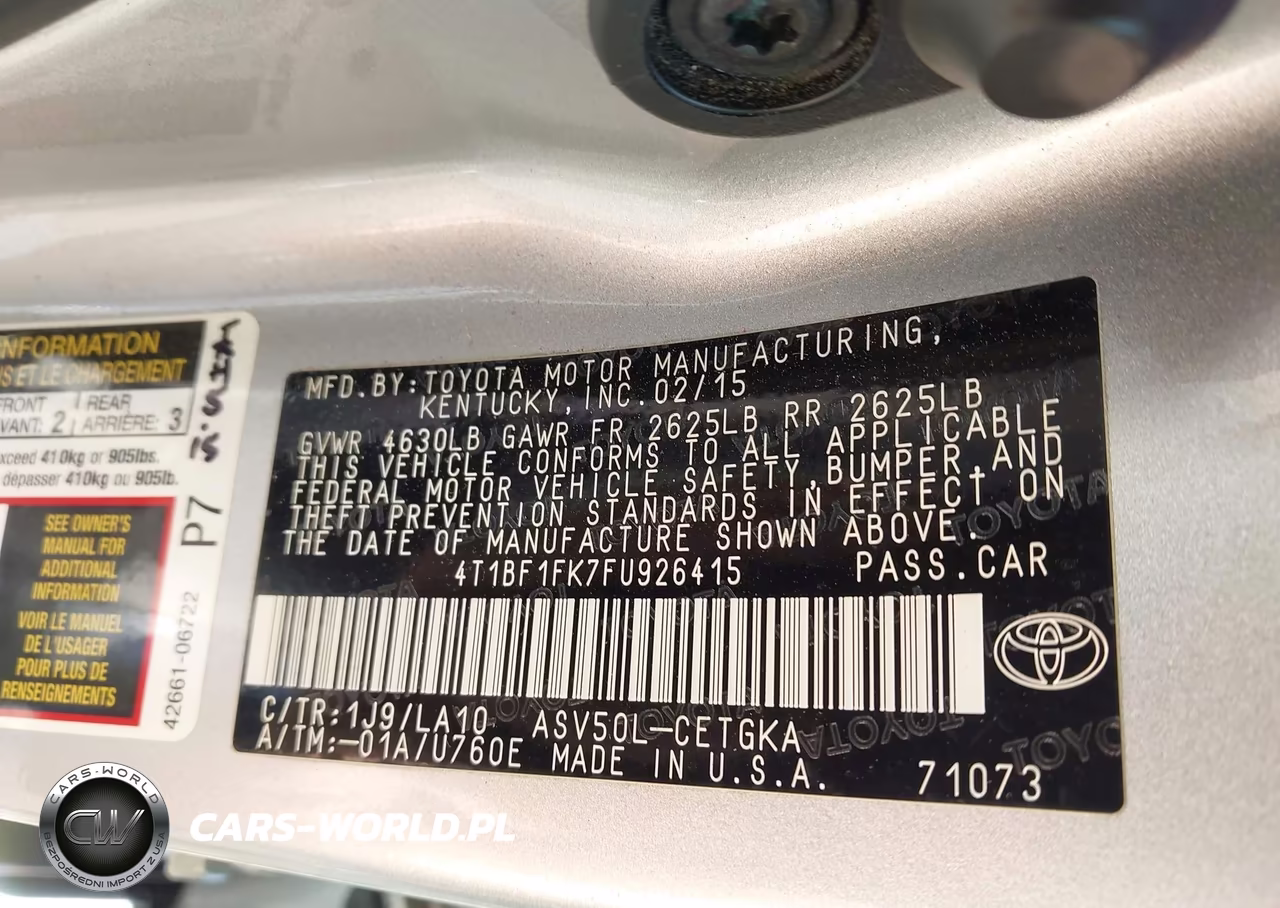 2015 Toyota Camry Xle VIN:4T1BF1FK7FU926415 - 9