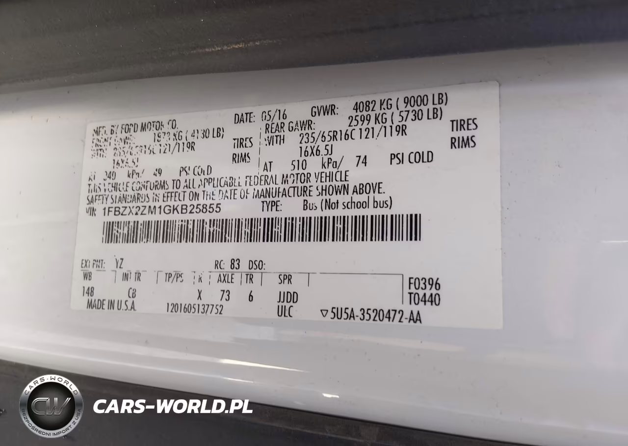 2016 Ford Transit-350 Xl VIN:1FBZX2ZM1GKB25855 - 9