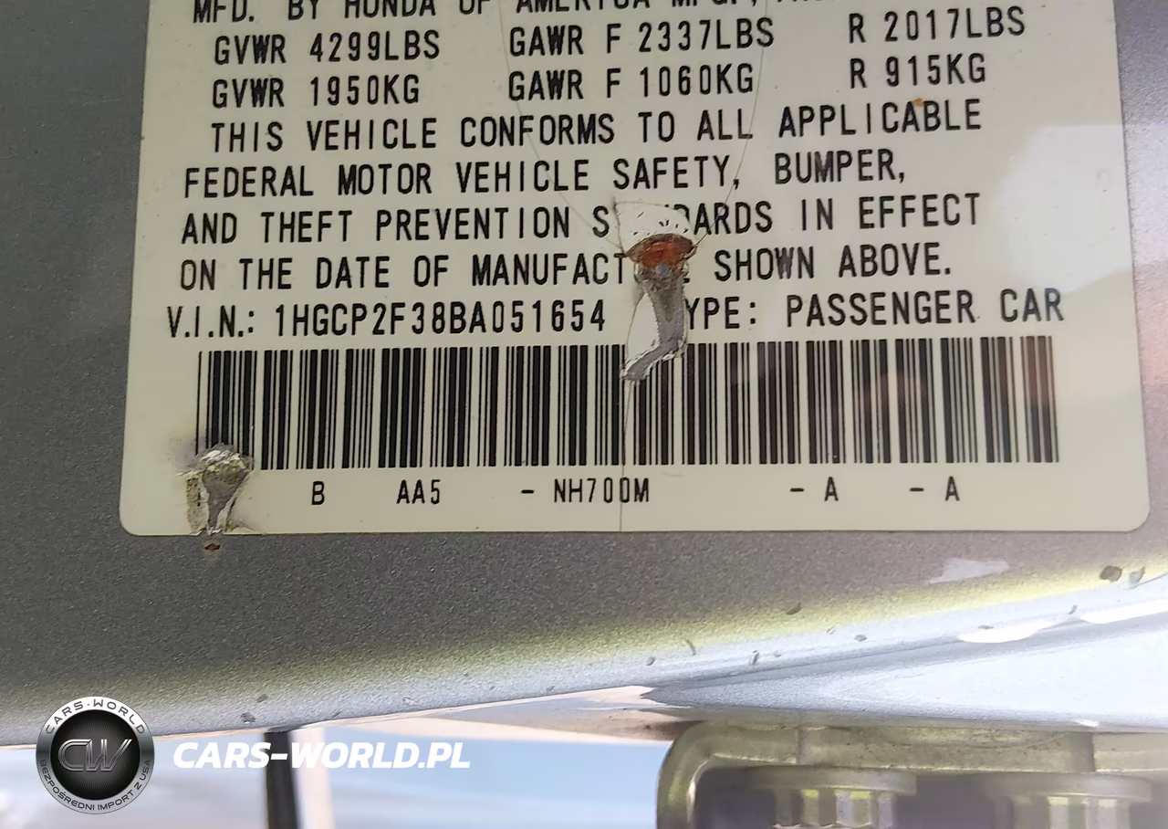 2011 Honda Accord 2.4 Lx VIN:1HGCP2F38BA051654 - 9