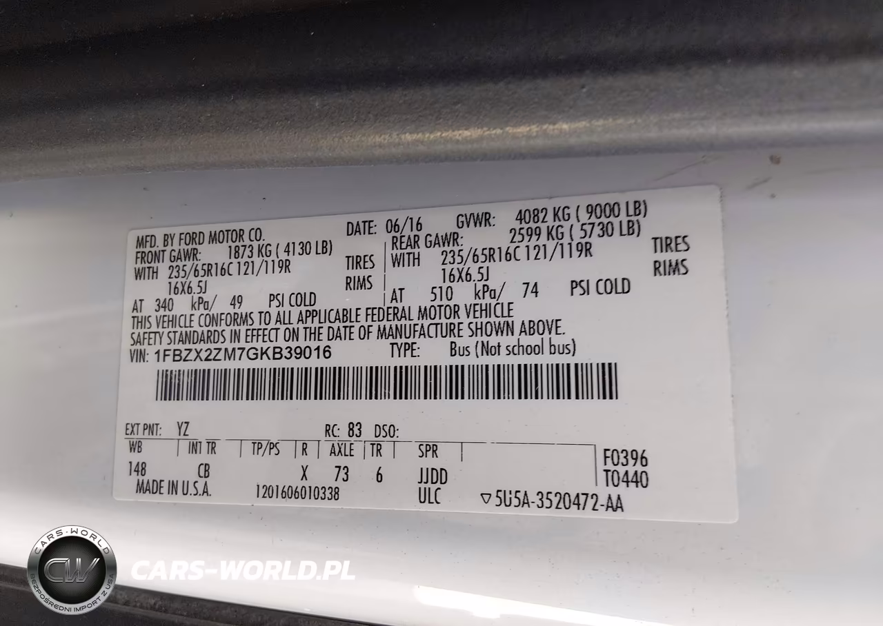 2016 Ford Transit-350 Xl VIN:1FBZX2ZM7GKB39016 - 9