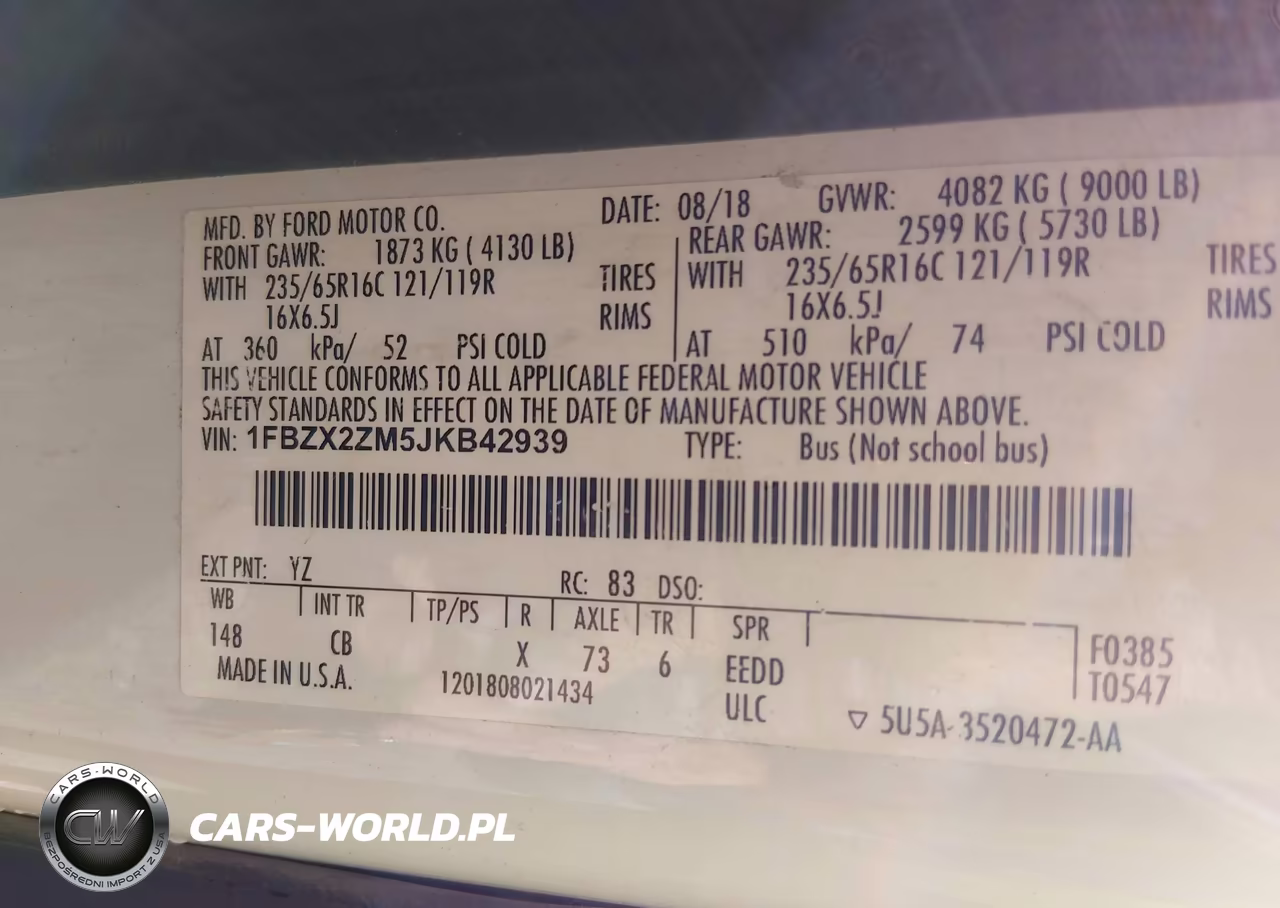 2018 Ford Transit-350 Xl VIN:1FBZX2ZM5JKB42939 - 9