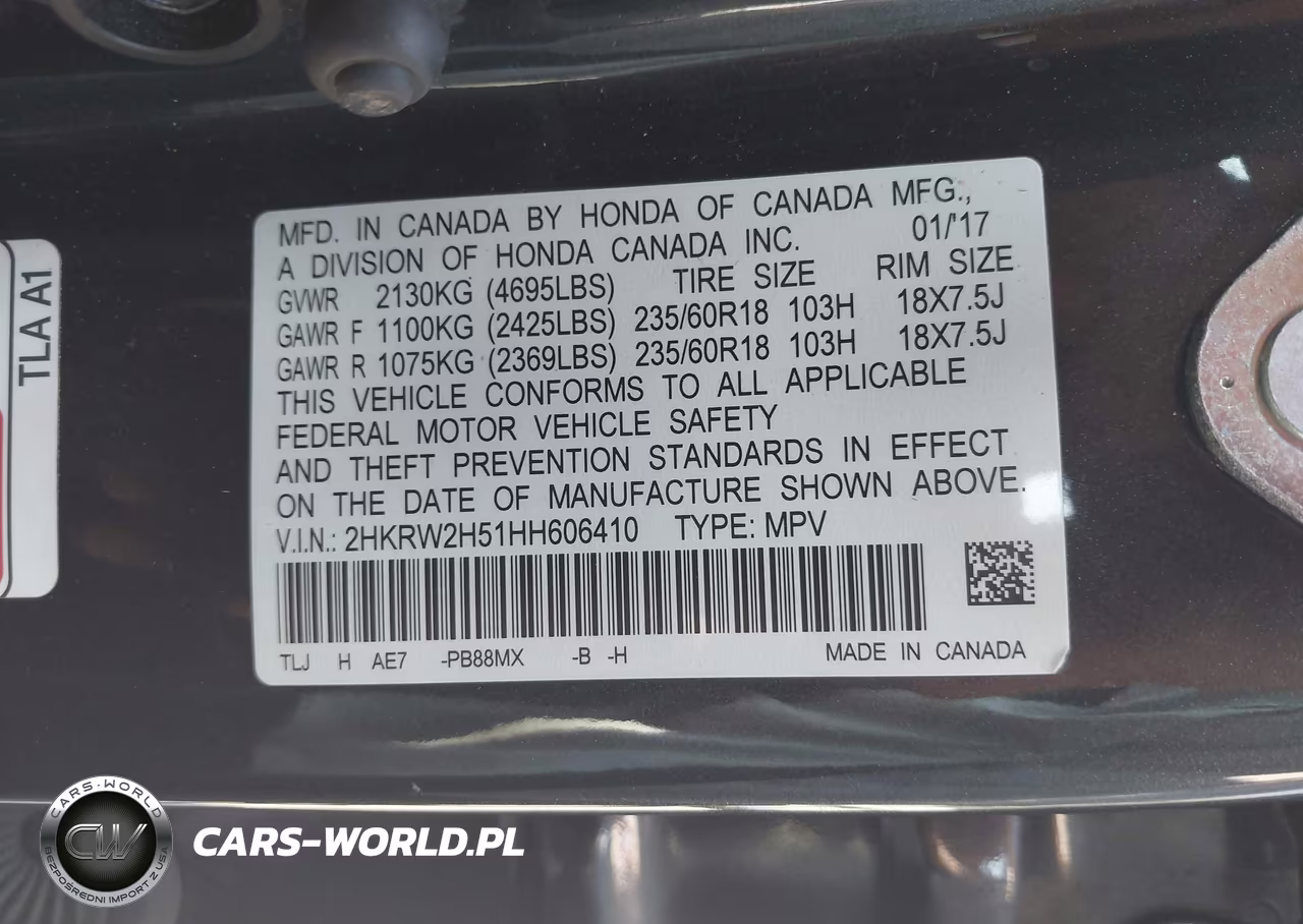 2017 Honda Cr-V Ex VIN:2HKRW2H51HH606410 - 9
