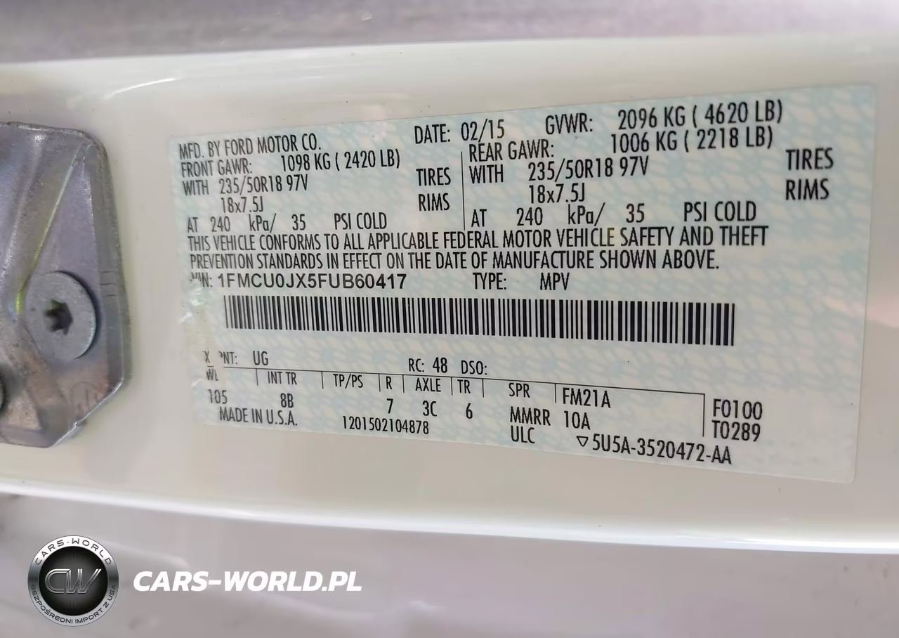 2015 Ford Escape Titanium VIN:1FMCU0JX5FUB60417 - 9