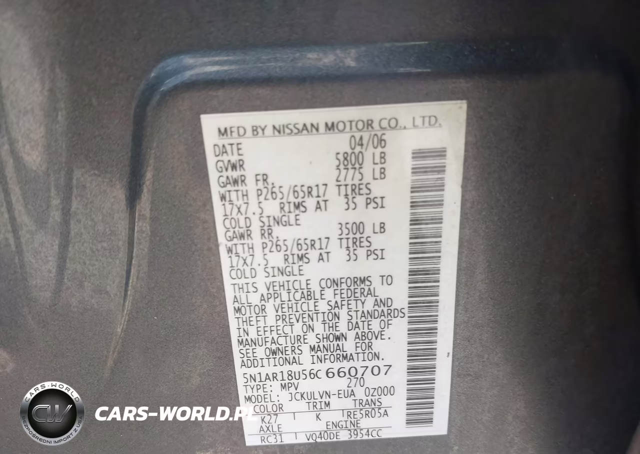 2006 Nissan Pathfinder Le VIN:5N1AR18U56C660707 - 9
