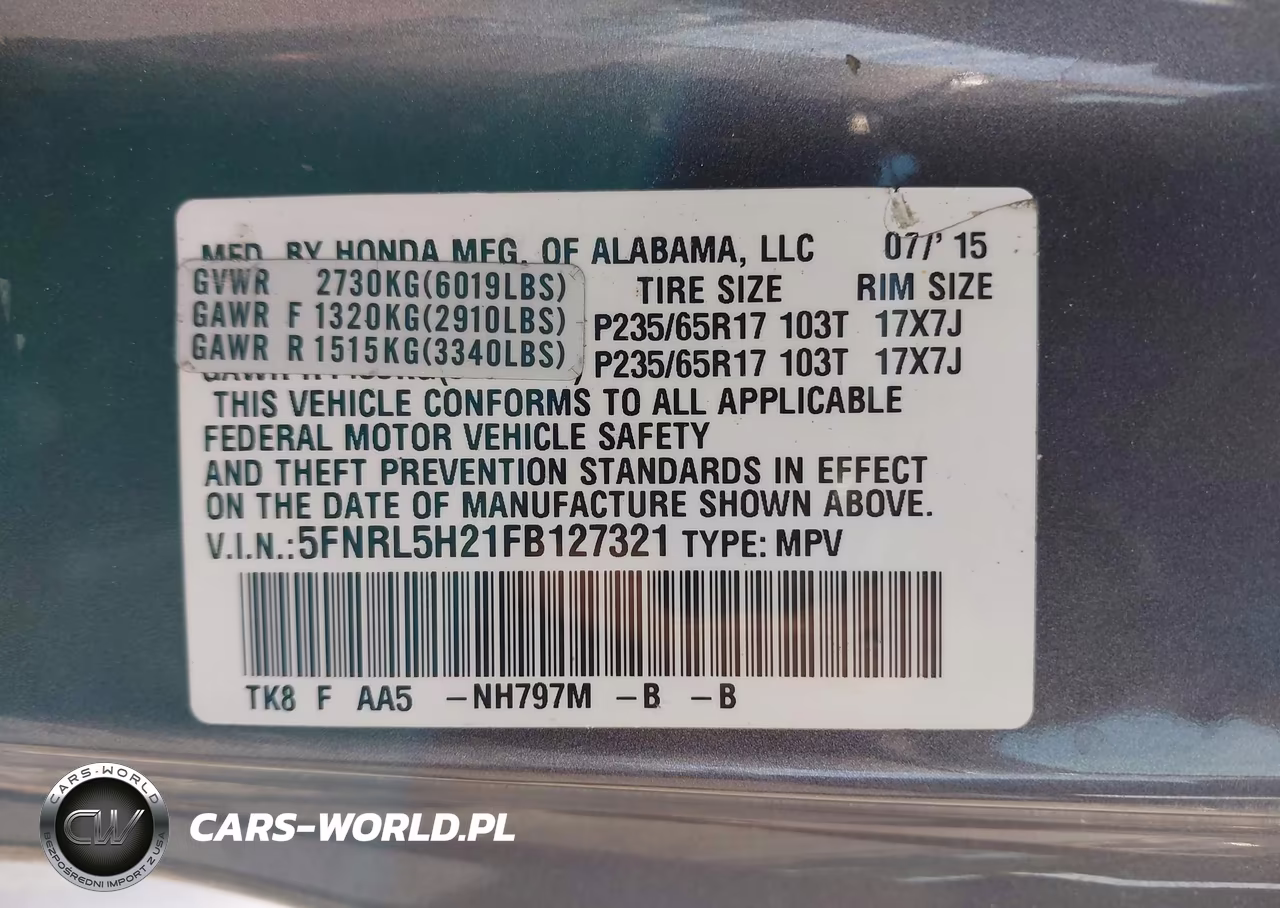 2015 Honda Odyssey Lx VIN:5FNRL5H21FB127321 - 9