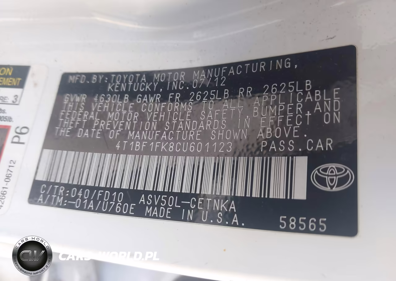 2012 Toyota Camry Le VIN:4T1BF1FK8CU601123 - 9