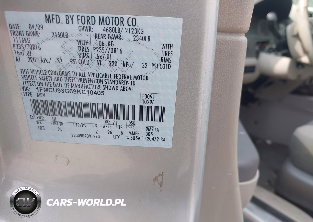 2009 Ford Escape Xlt VIN:1FMCU93G69KC10405 - 9
