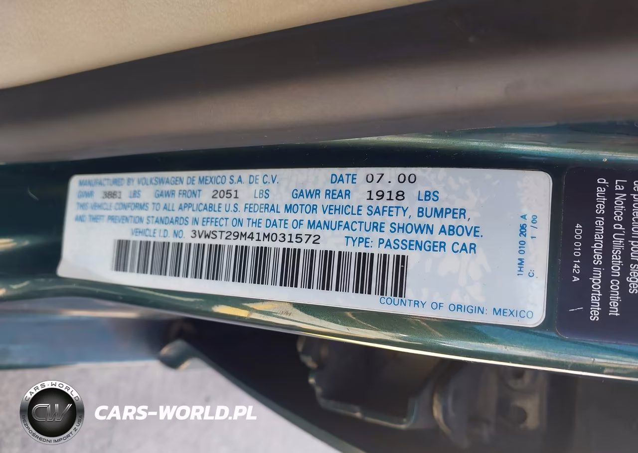 2001 Volkswagen Jetta Gls VIN:3VWST29M41M031572 - 9