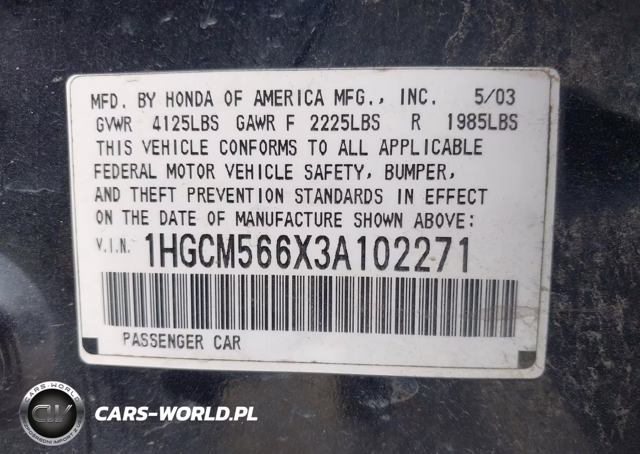 2003 Honda Accord 2.4 Ex VIN:1HGCM566X3A102271 - 9