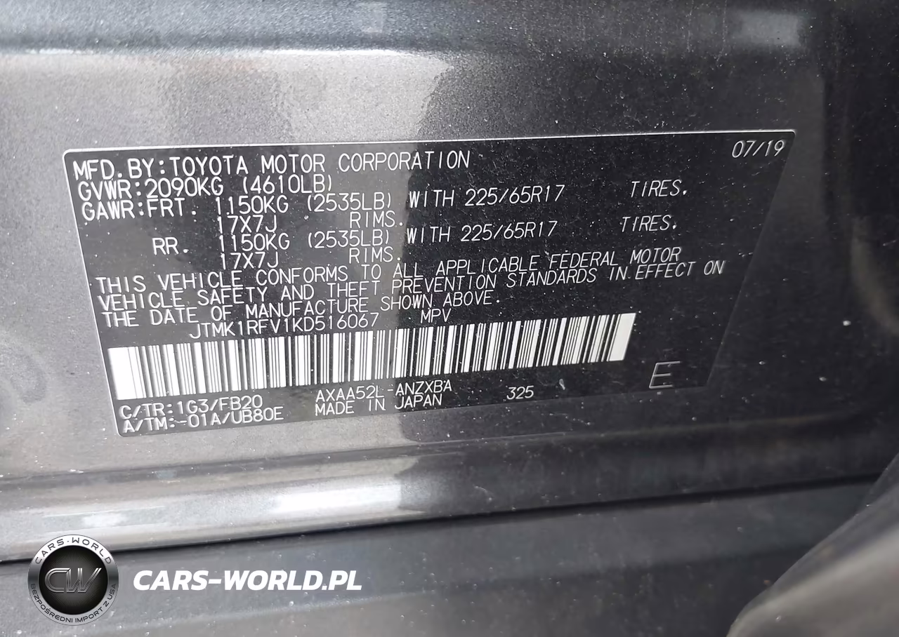 2019 Toyota Rav4 Le VIN:JTMK1RFV1KD516067 - 9