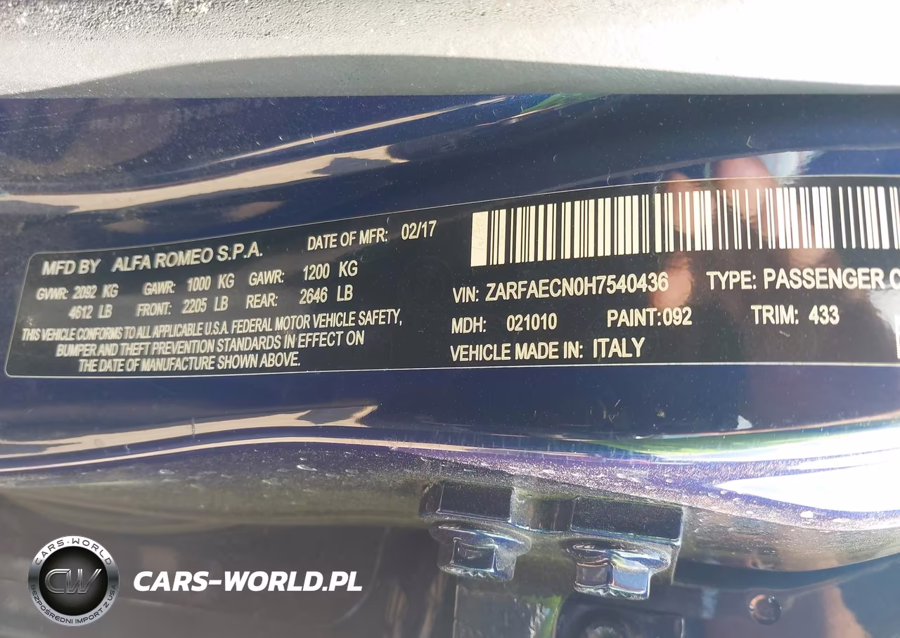 2017 Alfa Romeo Giulia Ti Rwd VIN:ZARFAECN0H7540436 - 9
